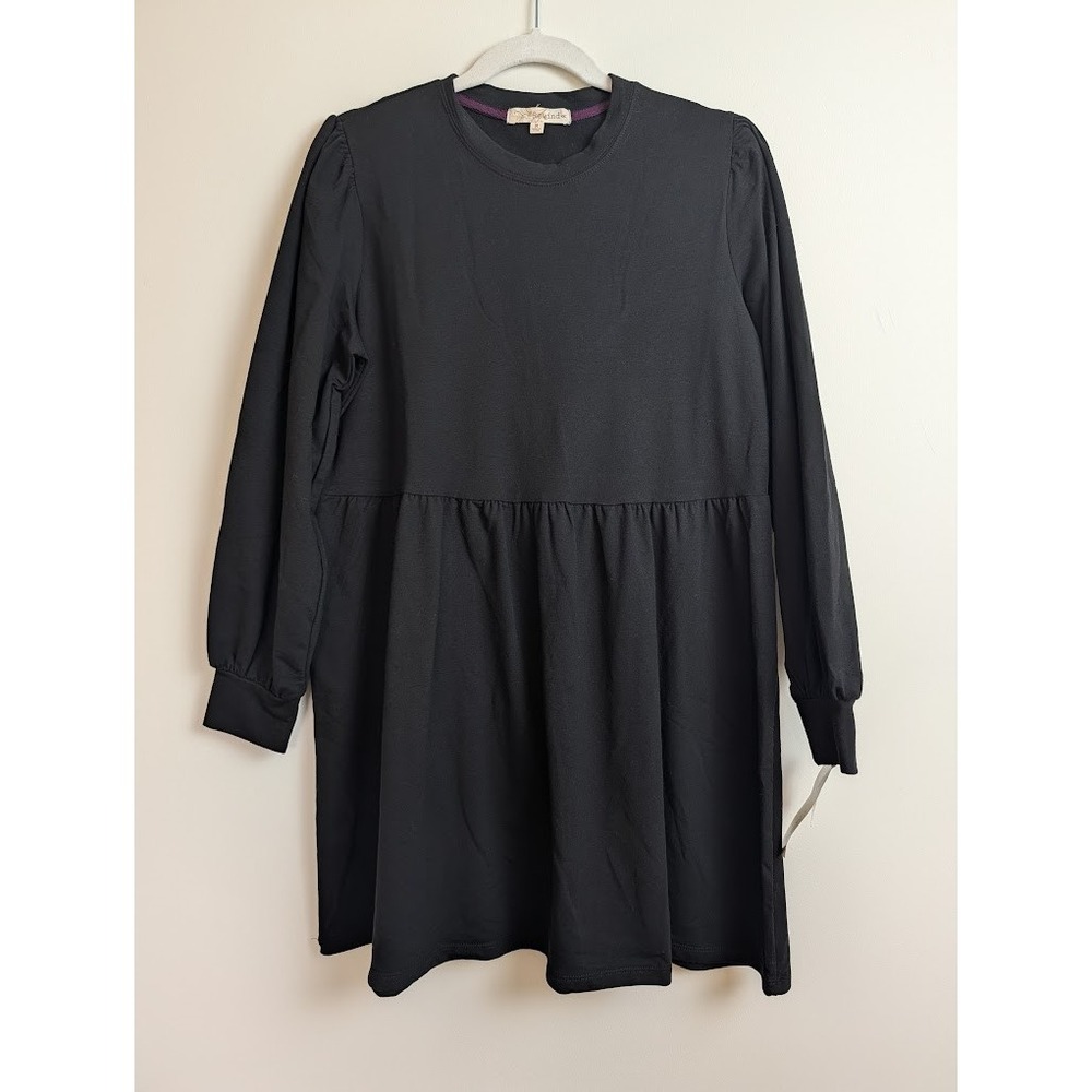 NWT Rewind Juniors M Black Long Sleeve Jersey Knit Stretch Babydoll Dress